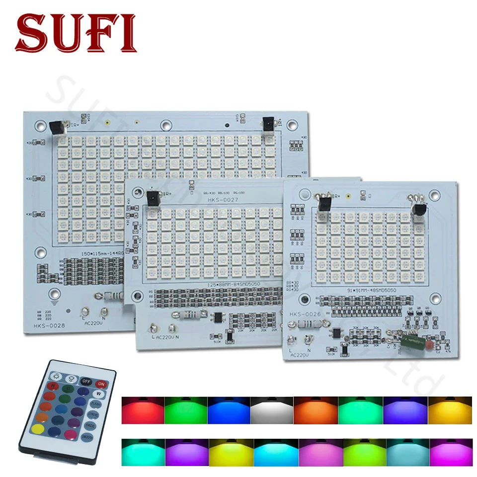 16 видов цветов 20 Вт 30 50 RGB Светодиодный прожектор умный IC чип AC220V с ИК пультом