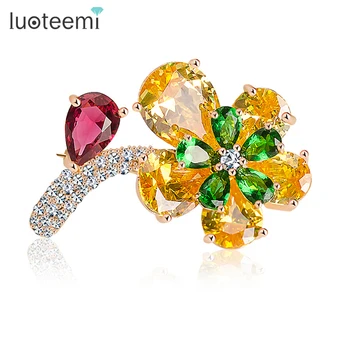 

LUOTEEMI Wholesale Flower Brooch Fashion Multicolor Cubic Zirconia Brooch for Women Bridal Wedding Brooch Bouquet