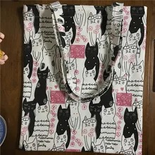 Yile вручную хлопок холст эко-сумка для покупок сумка для переноски с черный, белый цвет кошка 1745b