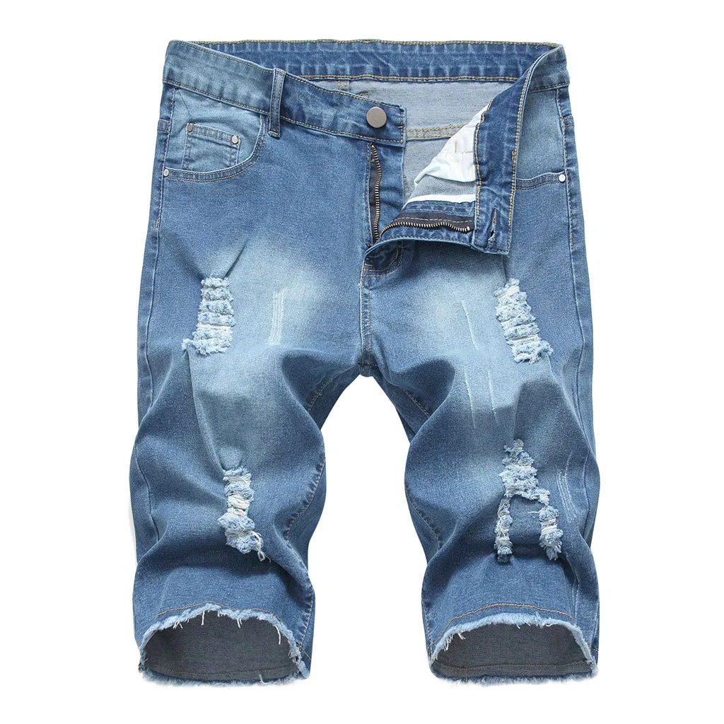 Летние однотонные повседневные шорты мужские шорты Карго летние рваные на молнии, прямые джинсы в винтажном стиле