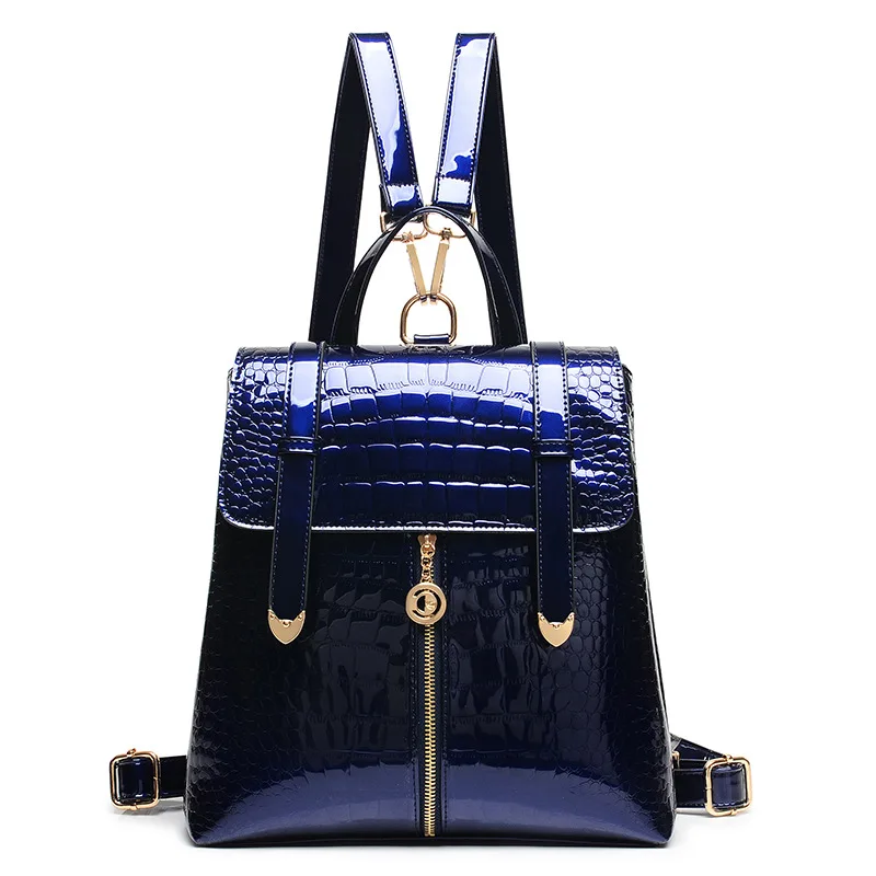 2017 New Arrival Fashion Backpack Women Crocodile Patent Leather Backpacks Teenage Girls Single Shoulder Bag Lady