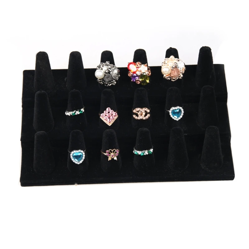 

Soft surface 18 Finger Ring Display Holder Countertop Jewelry Velvet Resin Showcase Organizer