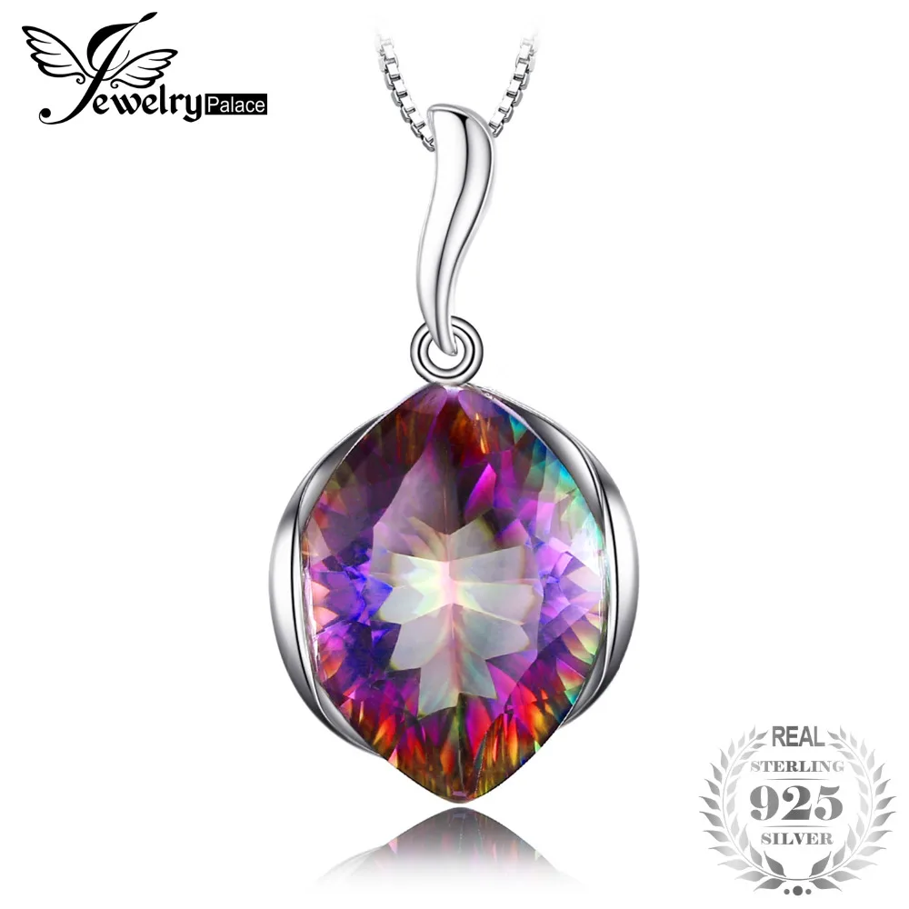 

Vintage Huge 11ct Natural Genuine Rainbow Fire Mystic Topaz Concave Cut Solid 925 Sterling Silver Pendant For Women