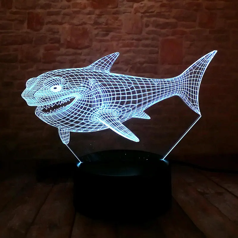 

Shark Fish Model 3D Illusion Led Lamp Colorful Touch Nightlight Flash Lighting Glow Luminous Animal Figure Toys for Baby