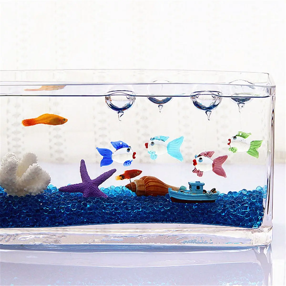 Aquarium Floating Blown Glass Fish Crab Bubble Colorful Micro Fish Tank