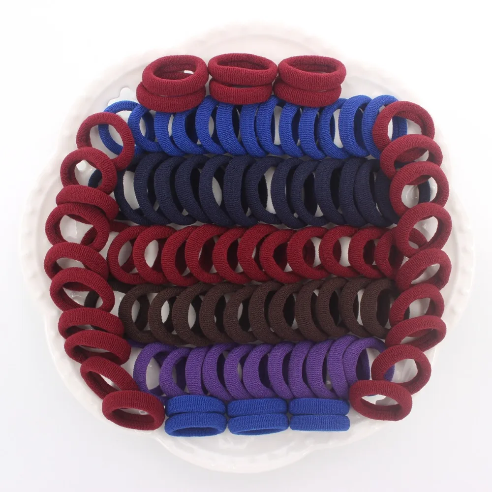 

100pcs/lot Red wine Navy deep coffee Royal blue and deep purple colors mix kids Elastic Hair Bands hair accessories for girls