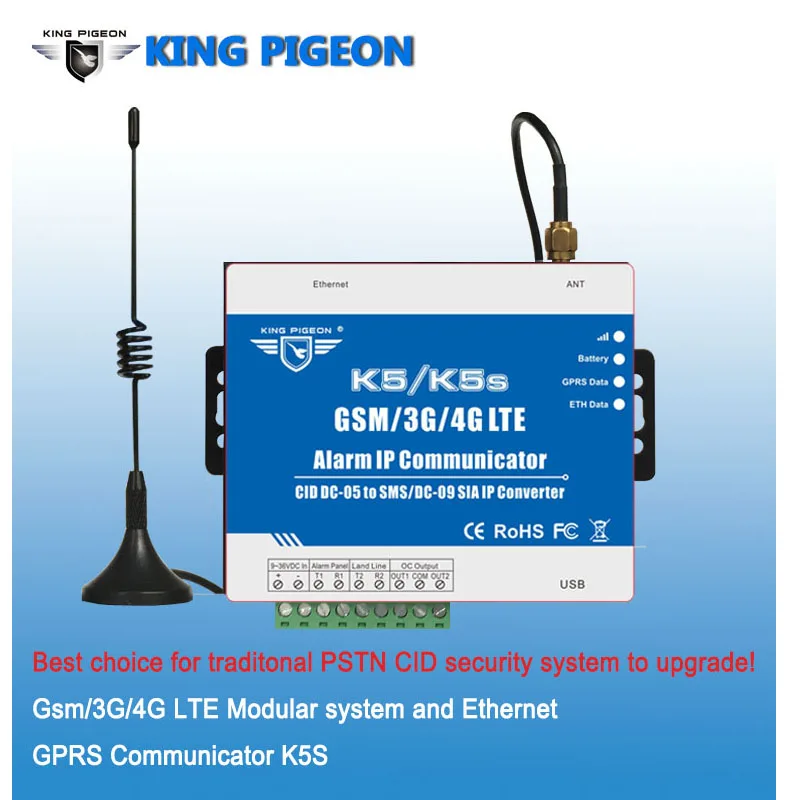 

SMS/GPRS/Ethernet Converter Voor PSTN Ademco Contact ID Bedieningspaneel Om SMS Alert & SIA IP Over Ethernet/GPRS Netwerk K5S
