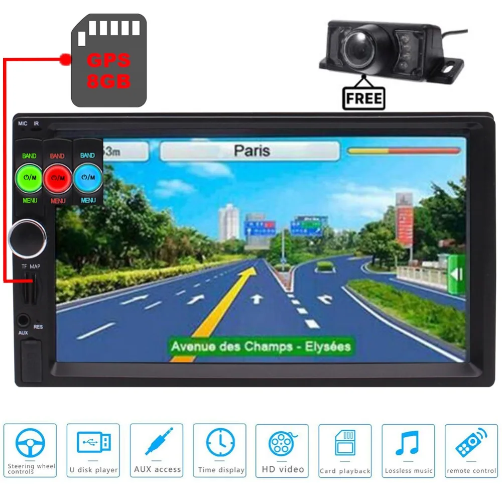 

FM Radio Bluetooth Hand-Free Calls SD USB Fast Charging Mirror Link with Wireless HD Rear View Camera Car Stereo 7" Touchscreen
