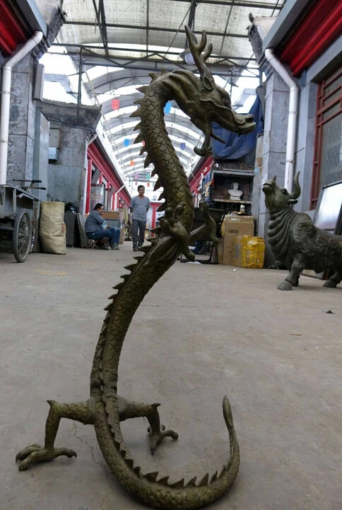 

wholesale factory 30" China bronze copper carved Beautiful up-right Dragon Sculpture Statue
