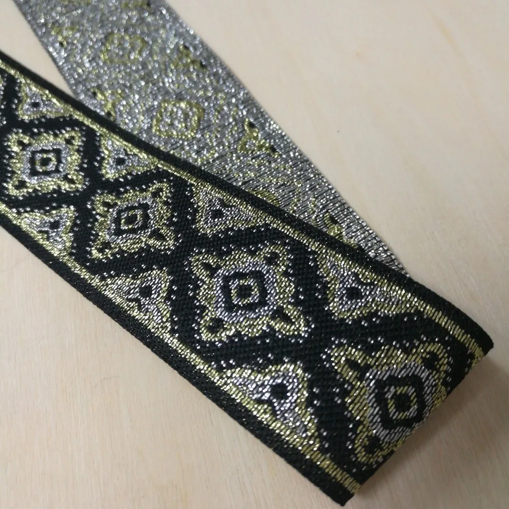 

3.3cm 33mm 1-3/8' Black Silver Light Gold Misted Mysterious Filigree Momo Ribbon Costume Laciness National Jacquard Webbing Lace