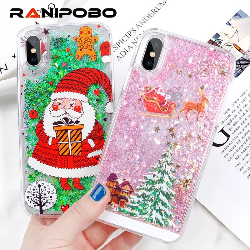 

Dynamic Liquid Quicksand Phone Cases For iPhone 6 6S 7 7Plus 8 8Plus Bling Christmas Gift Transparent Hard PC Back Cover