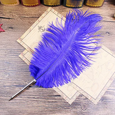 Шариковая ручка с перьями страуса 11 цветов для свадебного подарка, офисные школьные принадлежности, авторучка - Цвет: Синий