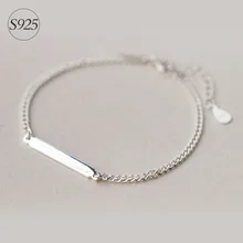 По-настоящему. 925-Стерлинговое Серебро-ювелирные изделия прямая планка плоский бордюр/цепочка с плетением «елочка» браслет регулируемый LS221