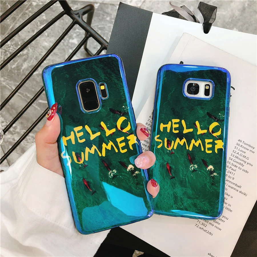 

Ritozcase Vintage emerald green Hello summer smooth silicon phone case cover for samsung galaxy s7 edge s8 s9 plus note 8 note 9