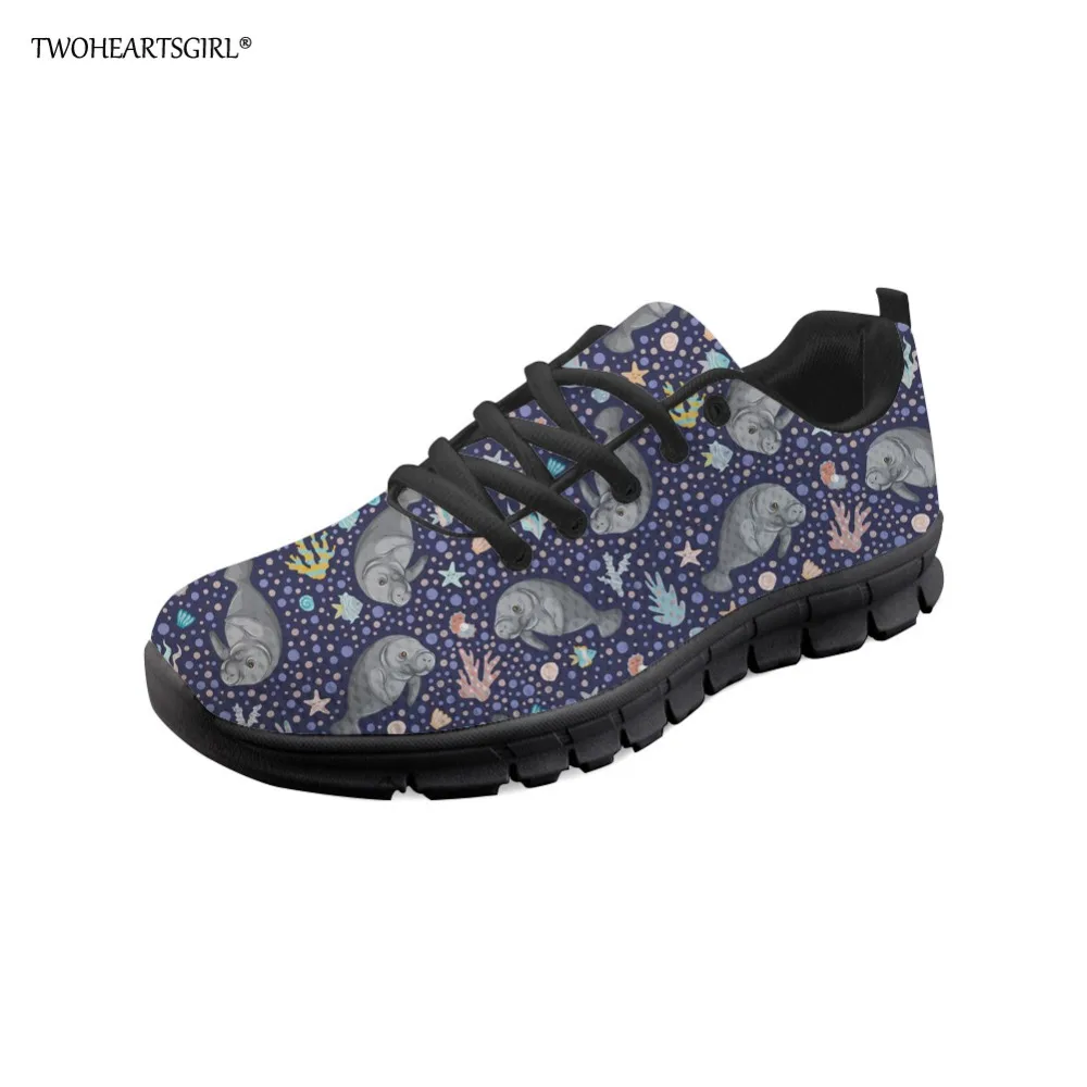 

Twoheartsgirl Women Mesh Flats Manatee Printed Ladies Light Breathable Sneakers Women Casual Comfortable Walking Flats Shoes
