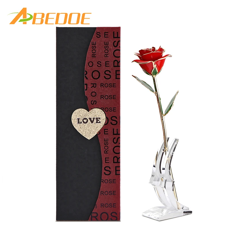 ABEDOE Creative Valentine's Day 24K Gold Trimmed Rose Transparent Stand Exquisite Gift Box Romantic for Lover Girl Birthday | Дом и сад