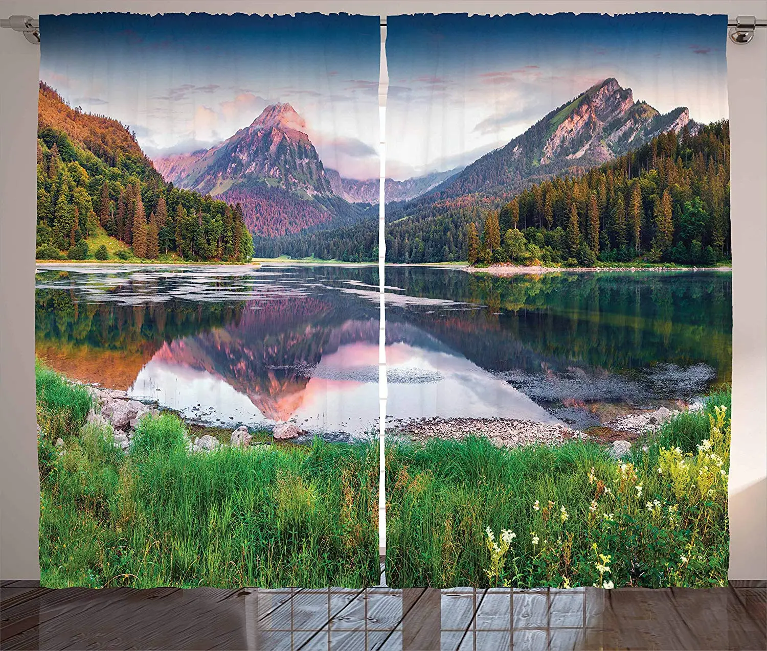 Landscape Window Curtains Swiss Lake Obersee Near Nafels Village Switzerland Europe Scenic Summer Sunrise Living Room Bedroom | Дом и сад