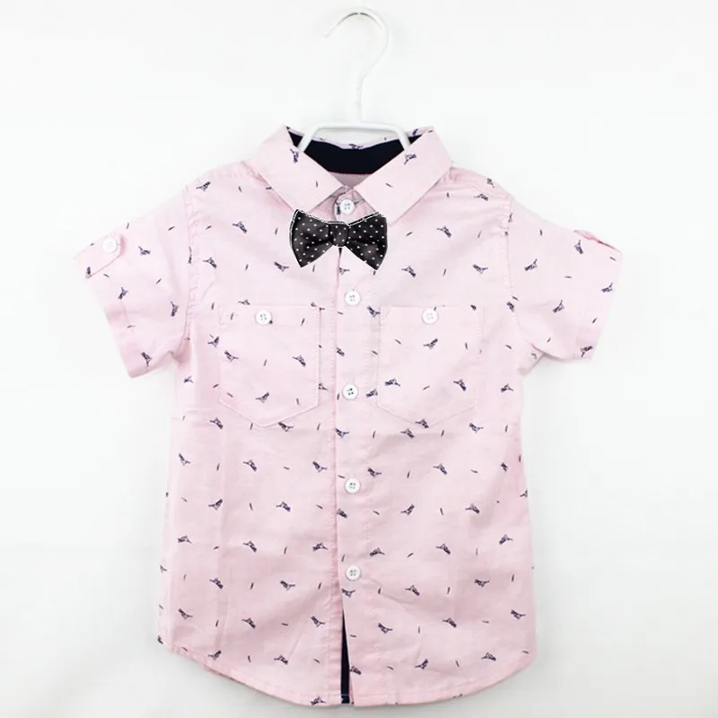 Лето, Новое Толстовка для маленького мальчика Рубашки для мальчиков хлопковая рубашка для мальчика печатных крыло галстук-бабочка Дети детская блузка