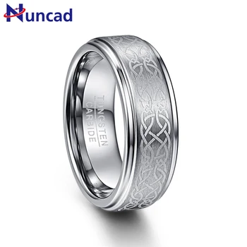 

Nuncad Men's 8mm Laser Knot Brushed Tungsten Carbide Wedding Band Rings Polished Step Edge Size 7-12