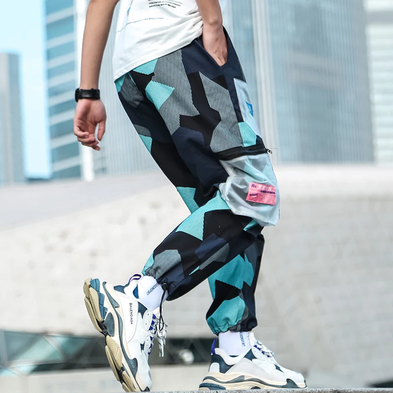 المتناثرة السراويل ركض الشارع الشهير الرجال الورك الورك البضائع بانت متعدد جيوب 2019 الصيف Sweatpant المسار السراويل محب سراويل نسائية