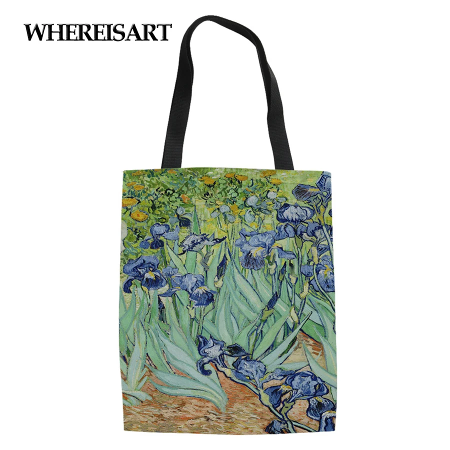 WHEREISART Painting Women Canvas Shopping Bags Custom Tote Eco Shoulder Pouch Versatile Sack Lady Olils Handbag Sac A Main | Багаж и сумки