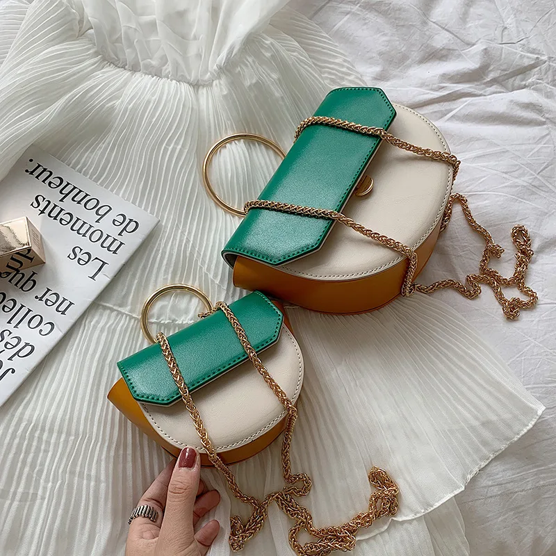 

Women's 2019 Messenger Bag Small Chain Shoulder Bag Mini Saddle Bag Metal Ring Tote Designer Crossbody Mother and Kid's Handbag