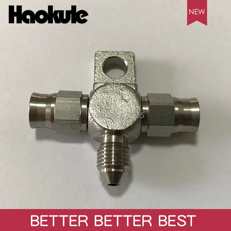 

Haokule Stainless Steel 3Way 3AN/AN3 Tee Block With mount Tab/AN-3 3/8-24UNF Thread PTFE Brake TEFLON Hose End Fitting