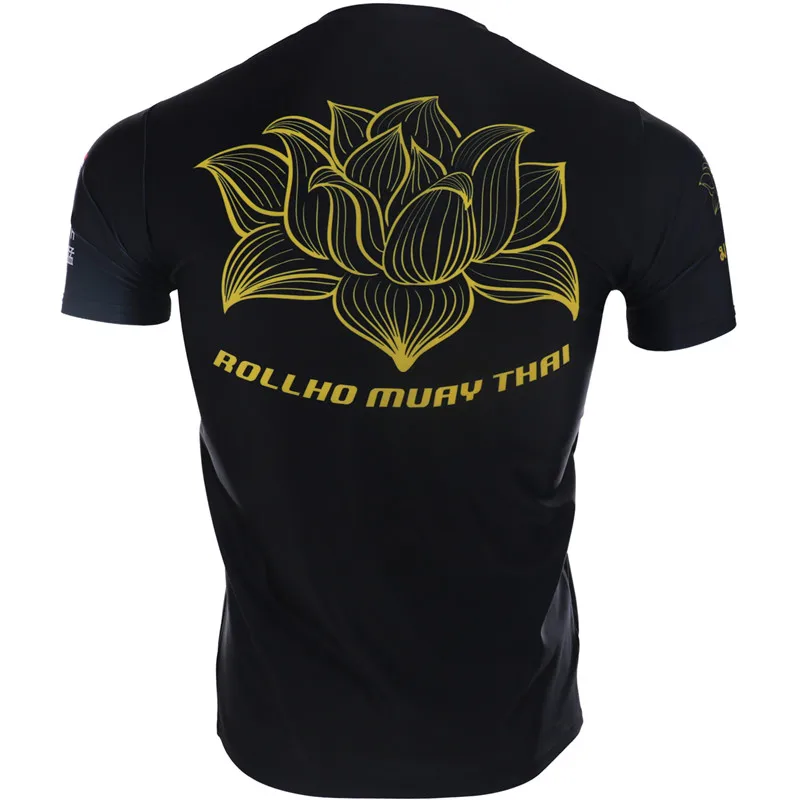 VSZAP Мужская футболка дл фитнеса короткий рукав Лотос печатных быстросохнущие Топы ММА спортивные Боевая футболка UFC бой Санда Муай Тай