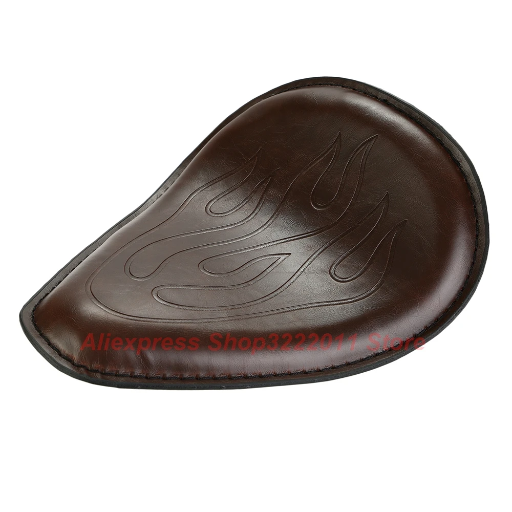 Brown Flame Solo Custom Leather Motorcycle Seat Saddle For Harley