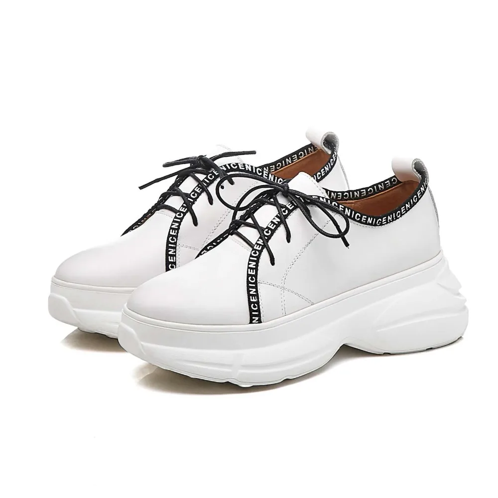 Rock Bleu Sneakers À Concise blanc Plate Vulcanisé Épais forme Style Véritable Respirant Bout Haute Fond L8f3 En Lacets or Cuir Filles Rond Chaussures N80wmn