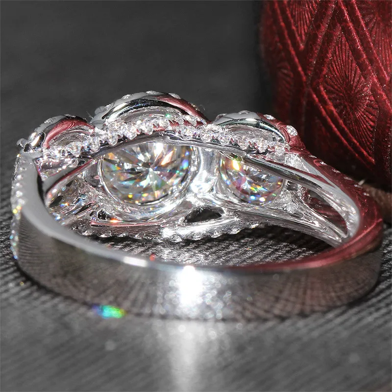 Обручальное кольцо transmems Halo для женщин 14 к белое золото 3 камня кольцо F Цвет центр 5 мм и 2 шт 3 мм Муассанит алмаз