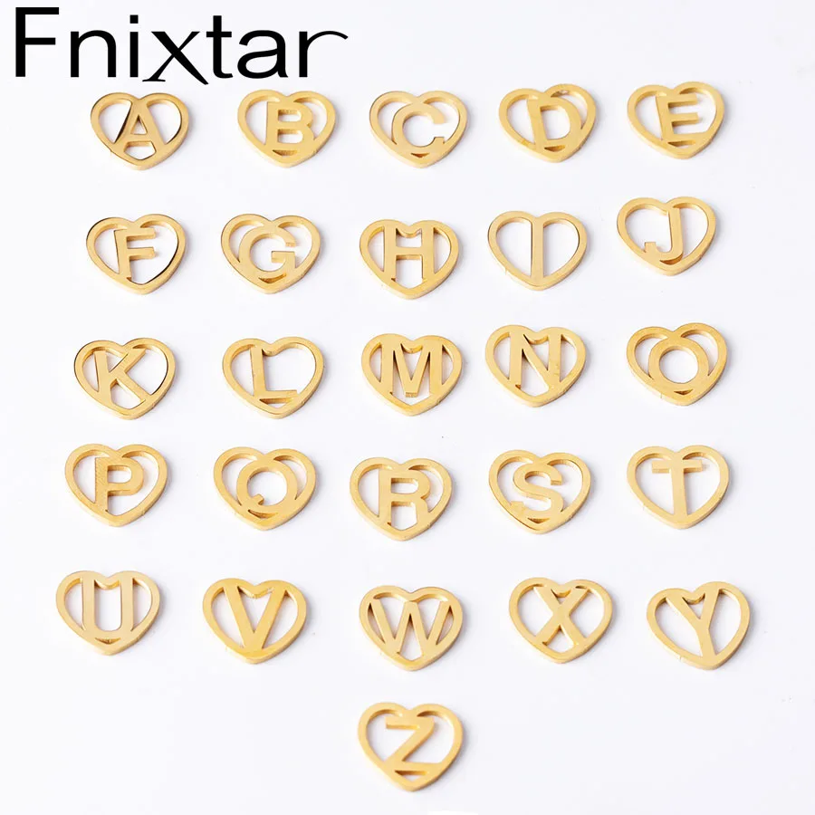 

Fnixtar Steel Gold Color Hollow Love Heart Initials Alphabet Charm Mirror Polish Stainless Steel Letter A-Z Charm12mm26Piece/lot