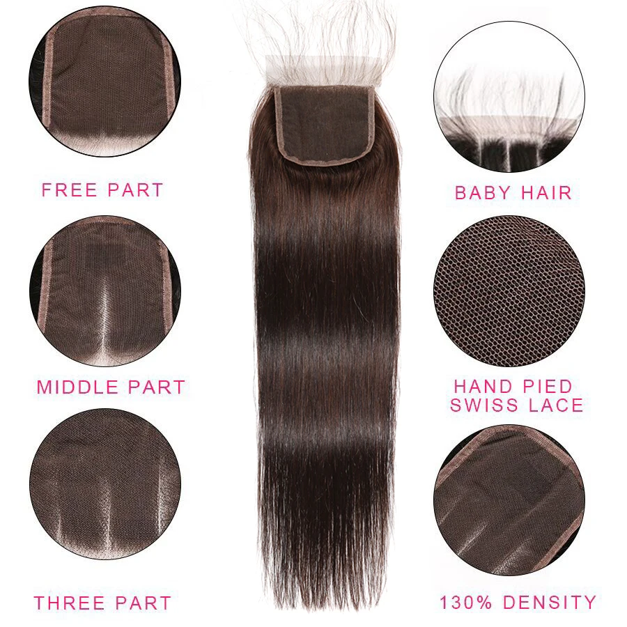 #2 Dark Brown Closure Colored Hair Brazilian Straight Closure With Baby Hair ALIPOP Non Remy Human Hair Closures 4x4 Swiss Lace (30)