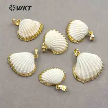 WT-JP017 Wholesale Fashion gold plated white scallop shell pendant, Amazing lovely natural scallop shell pendant with gold trim tulip sleeve scallop trim keyhole top