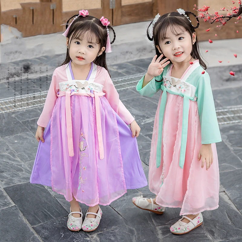 Chinese Hanfu Dress Girls Chinese Ancient Costumes Kids Traditional Nation Costume Fairy Dress Baby Tang Suit Folk Dress SL1059