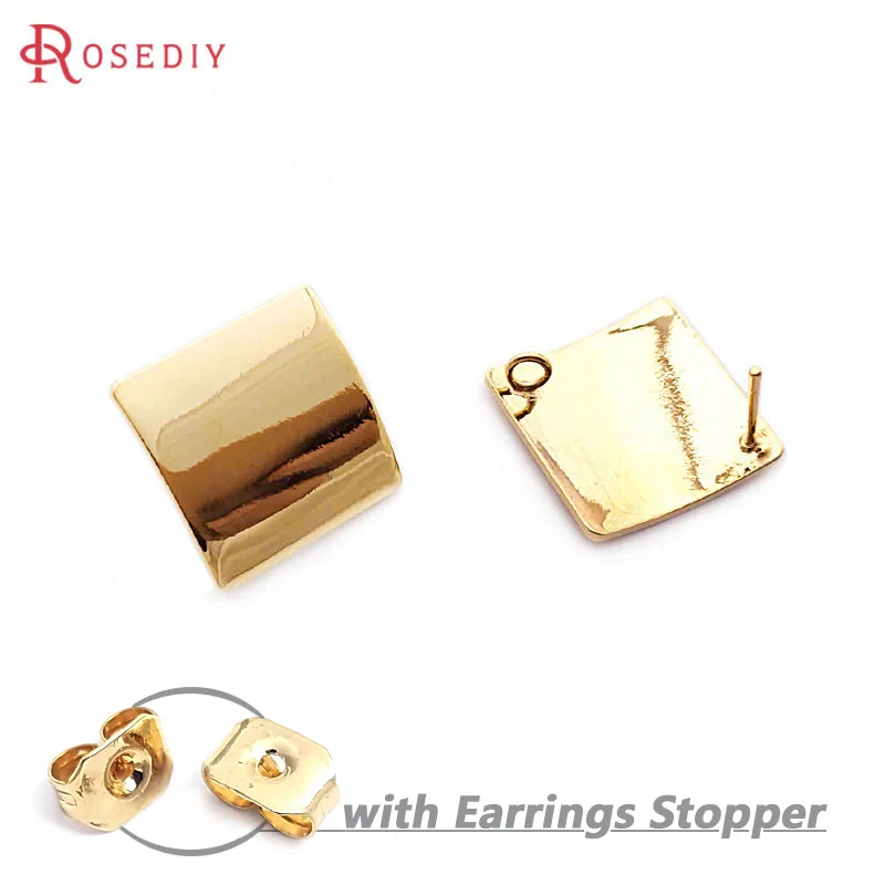 

(33755)10PCS 19MM 24K Gold Color Brass Glossy Arc Surface Rhombus Stud Earrings Pins High Quality Jewelry Findings Accessories