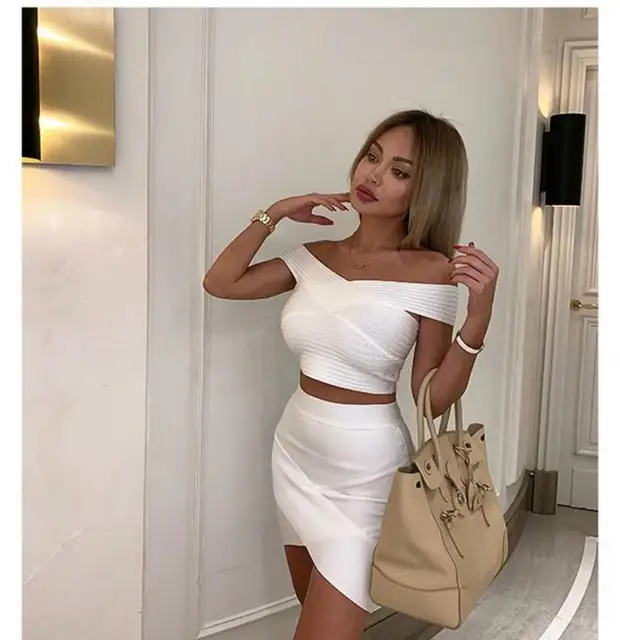 SEexy Vestido latino Bandage blanco con hombros descubiertos - Imagen 2