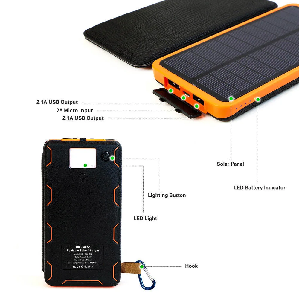 Banco de energía Solar portátil plegable banco de energía Solar impermeable doble salida USB con li
