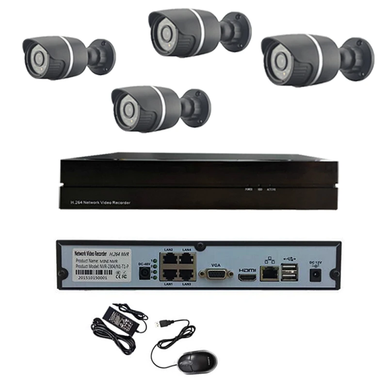 

48V POE CCTV System 720P 1.0MP HD Monitor Network IP Camera 4CH POE NVR P2P Onvif H.264 Security FTP