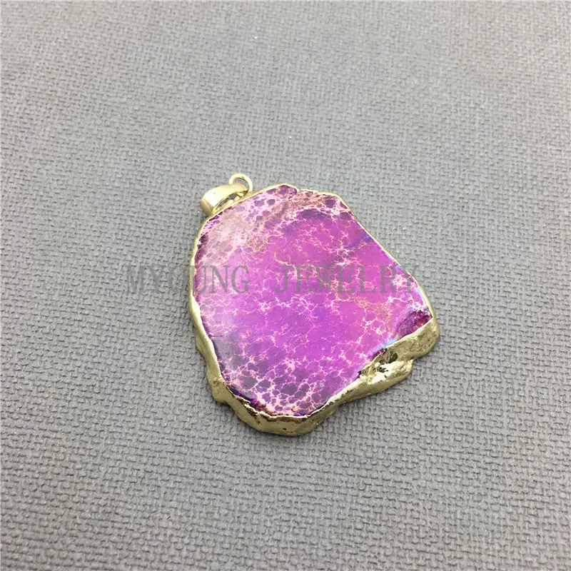My0339 Freeform Purple Imperial Jewel Slice Gold Electroplated Bail