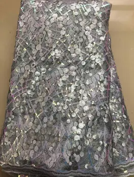 

Wholesale 2019 Latest African French Net Lace Fabric with sequins 5y HLL3938.High Quality African Tulle Lace Fabric For Wedding