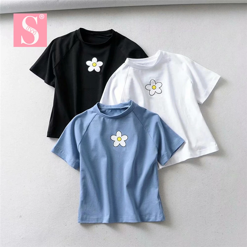 

STVY Women Short T-shirts 2019 Summer Sun Flower Printed T-shirts For Women Short Sleeve O-neck Tee Tops Clothes 3 Colors