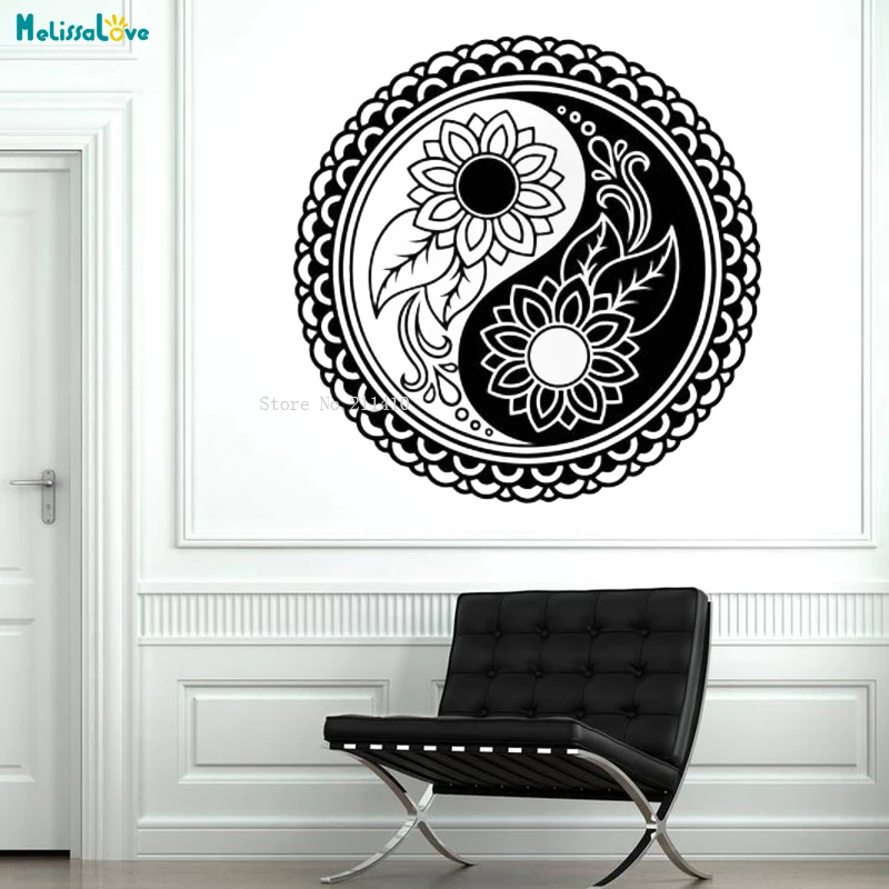 

Vinyl Yin Yang Flower Vinyl Wall Decal Zen Meditation Yoga Studio Stickers Murals Self-adhesive Poster Home Decoration YT1346
