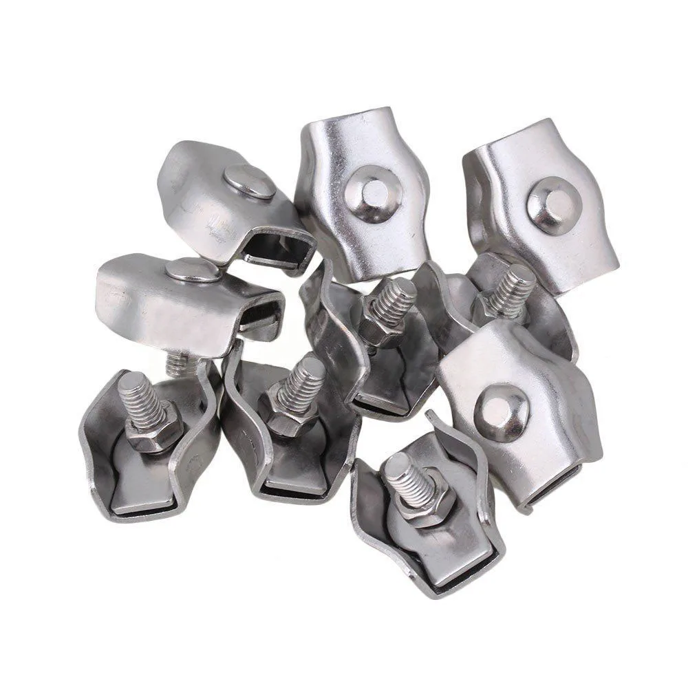 Silver 304 Stainless Steel Simplex Cable Clamp Wire Clips M5 Set of 10