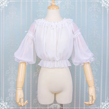 

2019 New Original Design Spring, Summer, Black Fungus And Pure Color Word Collar Blouse In Lolita Chiffon Unlined Upper Garment