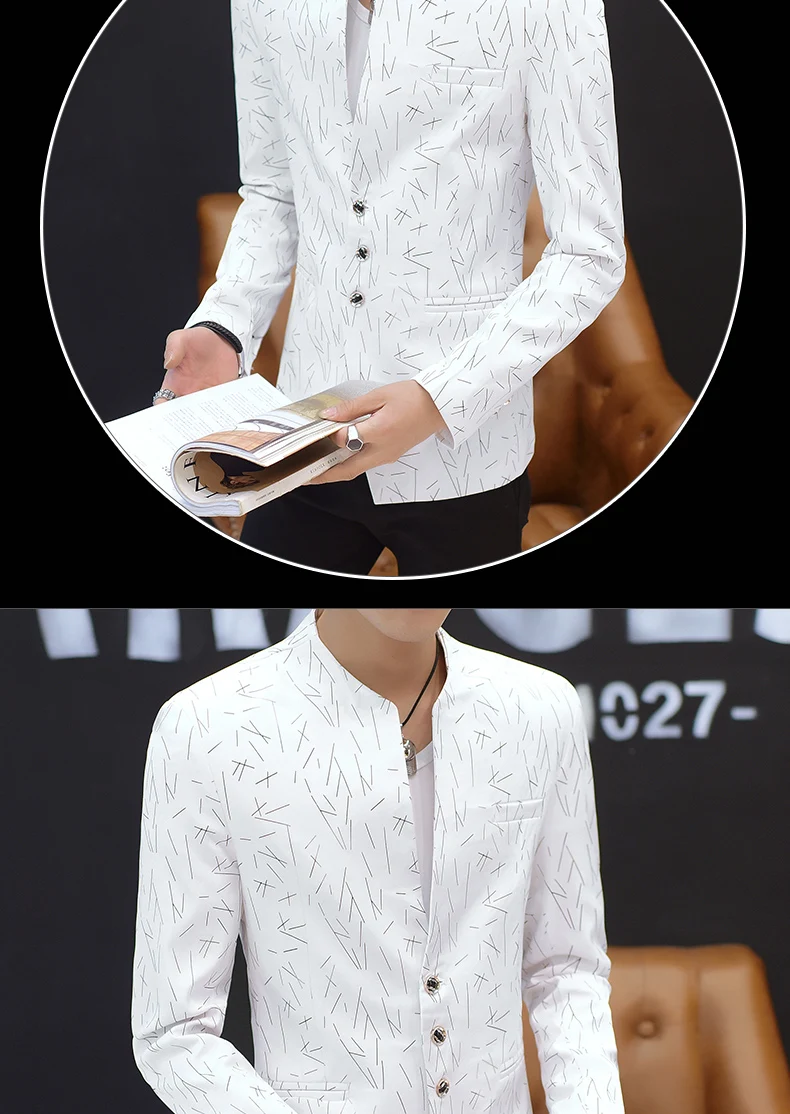 HOO 2023 Men 's casual collar collar blazers youth handsome trend Slim print blazers   5XL   6XL