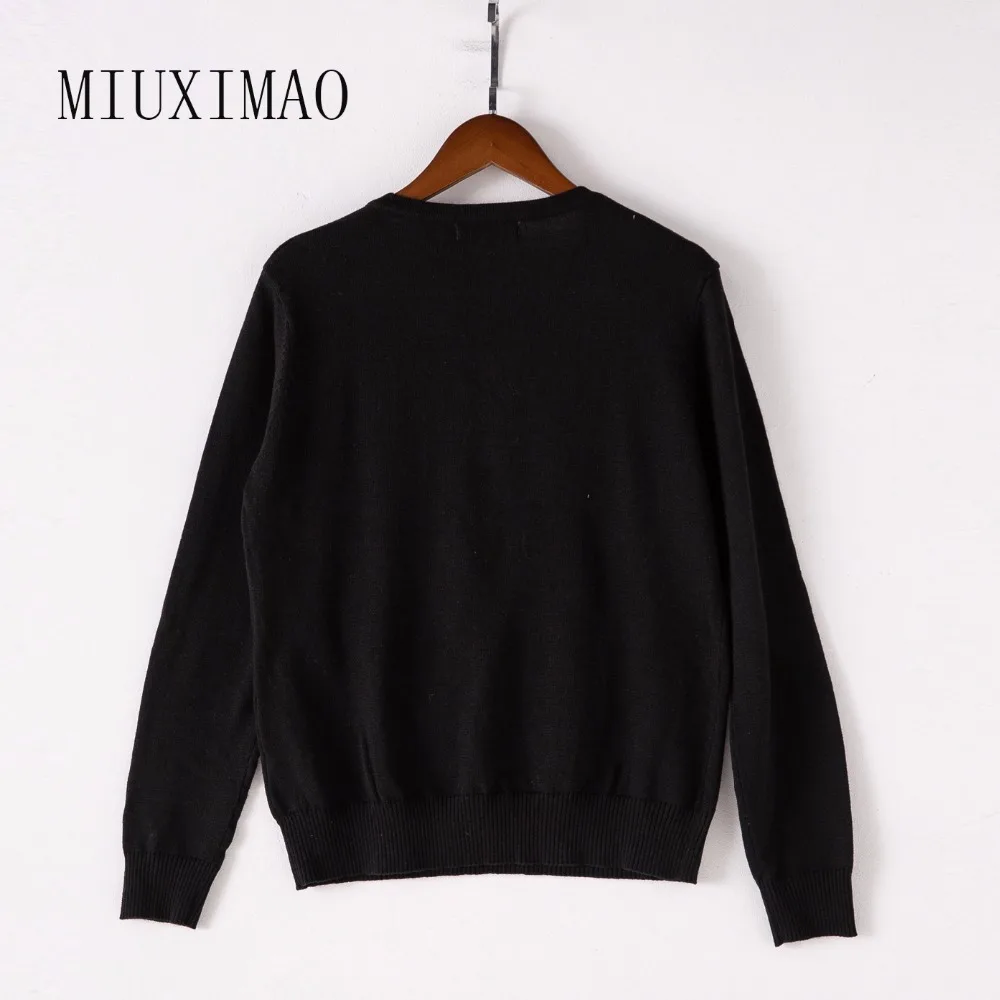 Europe Style 2018 Autumn New Arrival Fashion V Neck Full Sleeve Pullovers Sequined Character Black Sweatshirts Women