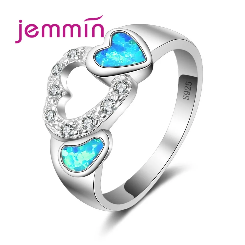 Jemmin Luxury Female Heart Opal Ring Fashion 925 Sterling