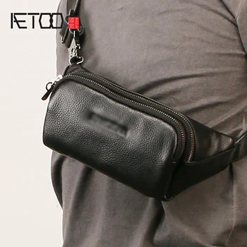 

AETOO Men's leather waistband, casual fashion head cowhide chest bag, outdoor trend multifunctional small bag