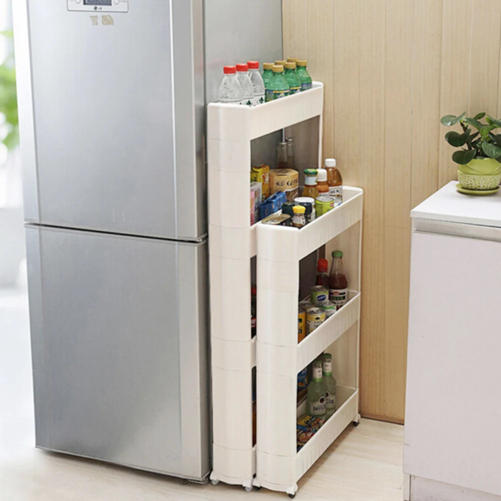 

1 Pc White Gap Storage Shelf For Kitchen Storage Skating Movable Plastic Bathroom Shelf Save Space 3 and 4 layers High Quality
